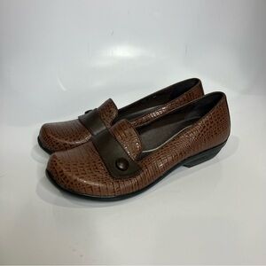 Dansko Olena loafers brown alligator embossed leather black size 38 7.5